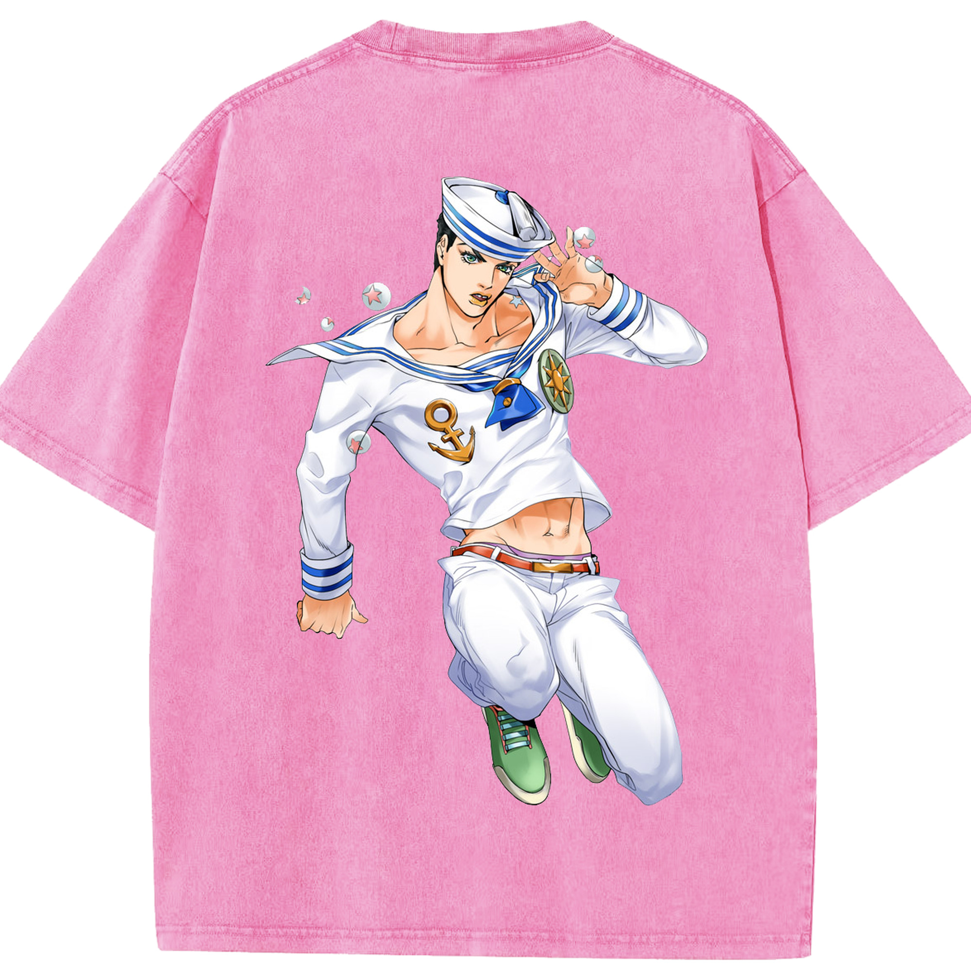 （画像用） ジョジョの奇妙な冒険 東方定助 JoJo's Bizarre Adventure Higashikata Josuke 綿100% ヴィンテージ風 半袖Tシャツ（背面プリント）